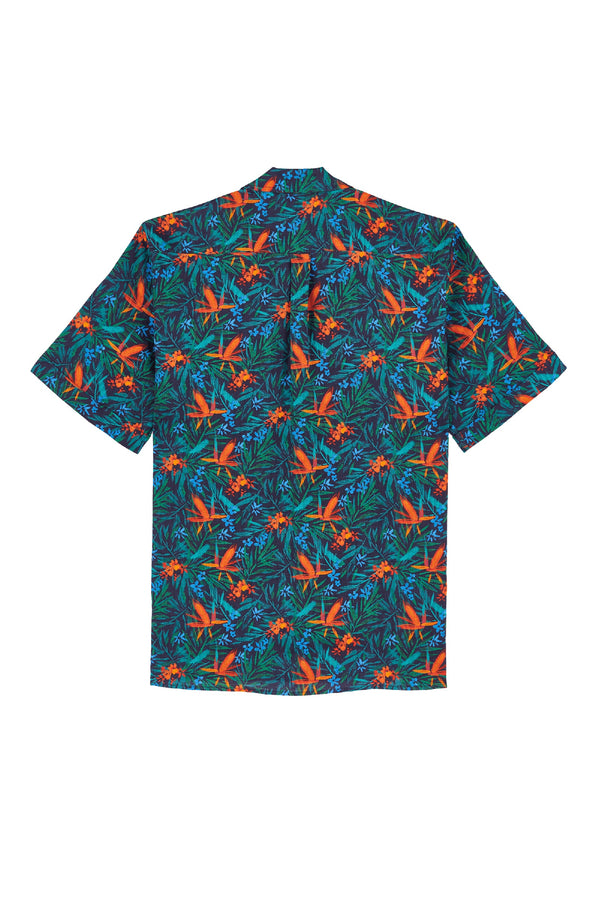 VILEBREQUIN Men Linen Bowling Shirt Tropical Flowers
