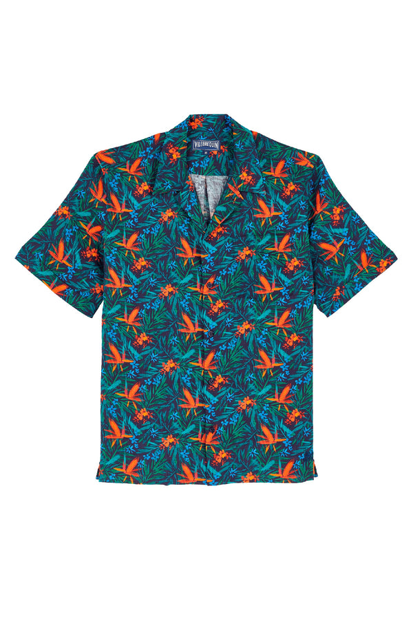 VILEBREQUIN Men Linen Bowling Shirt Tropical Flowers