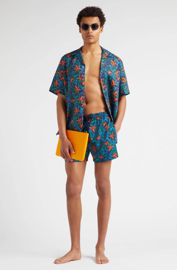VILEBREQUIN Men Linen Bowling Shirt Tropical Flowers