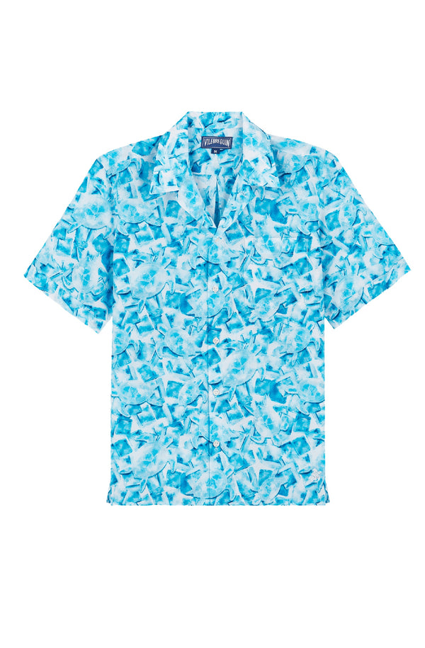 VILEBREQUIN Men Cotton Silk Bowling Shirt Iced Turtles