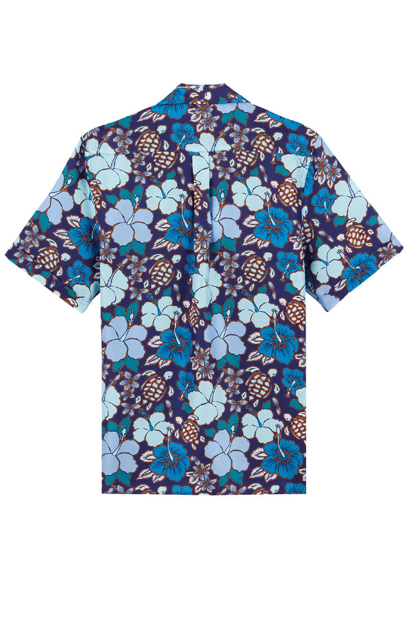 VILEBREQUIN Men Silk Bowling Shirt Tropical Turtles