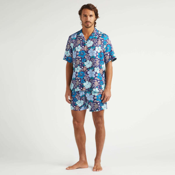VILEBREQUIN Men Silk Bowling Shirt Tropical Turtles