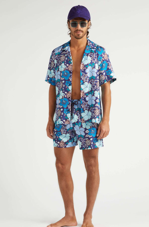 VILEBREQUIN Men Silk Bowling Shirt Tropical Turtles