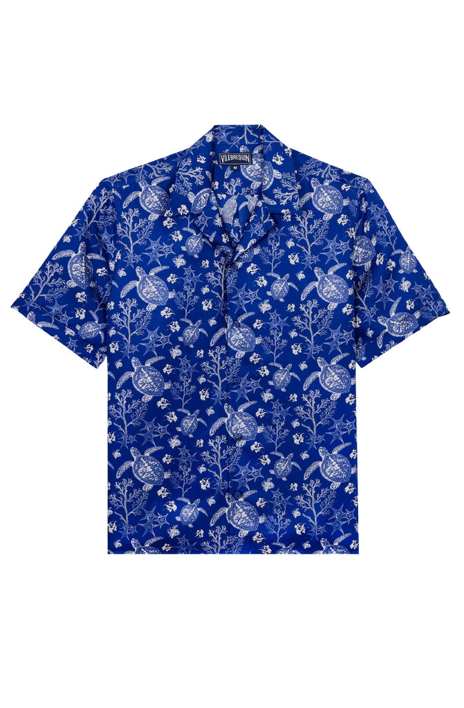 VILEBREQUIN Men Silk Bowling Shirt X-Ray Turtles