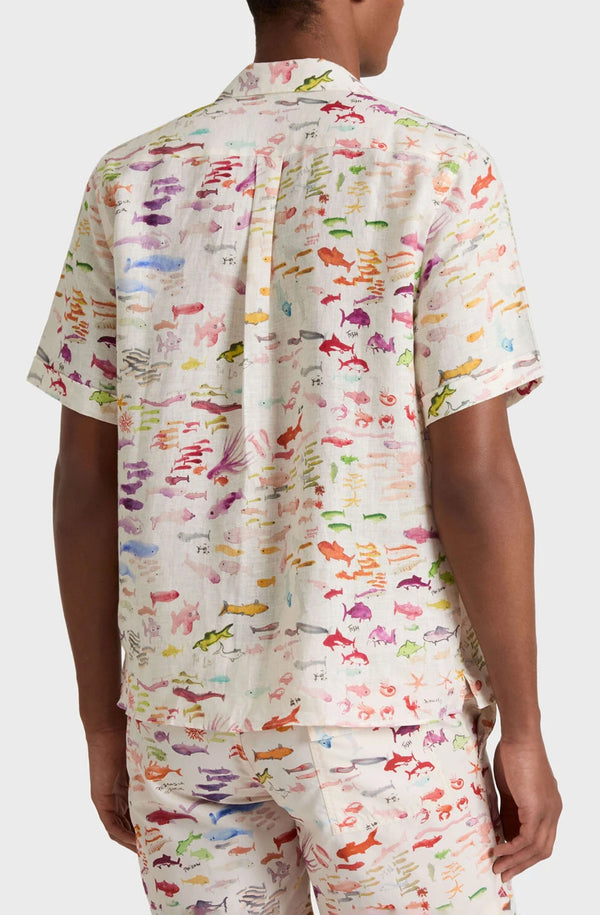 VILEBREQUIN Men Linen Bowling Shirt Pescador - Vilebrequin x Fabrice Hyber