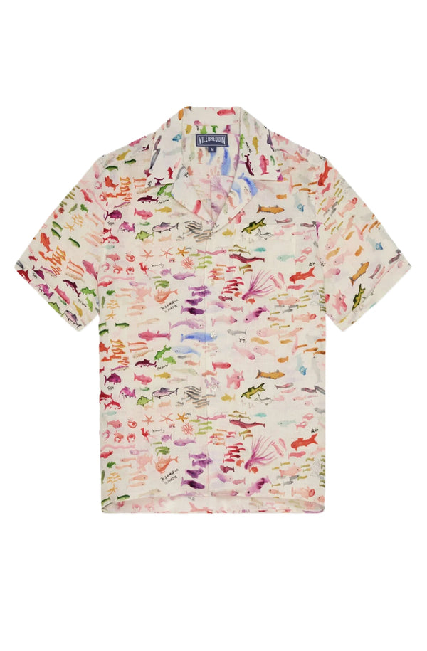 VILEBREQUIN Men Linen Bowling Shirt Pescador - Vilebrequin x Fabrice Hyber