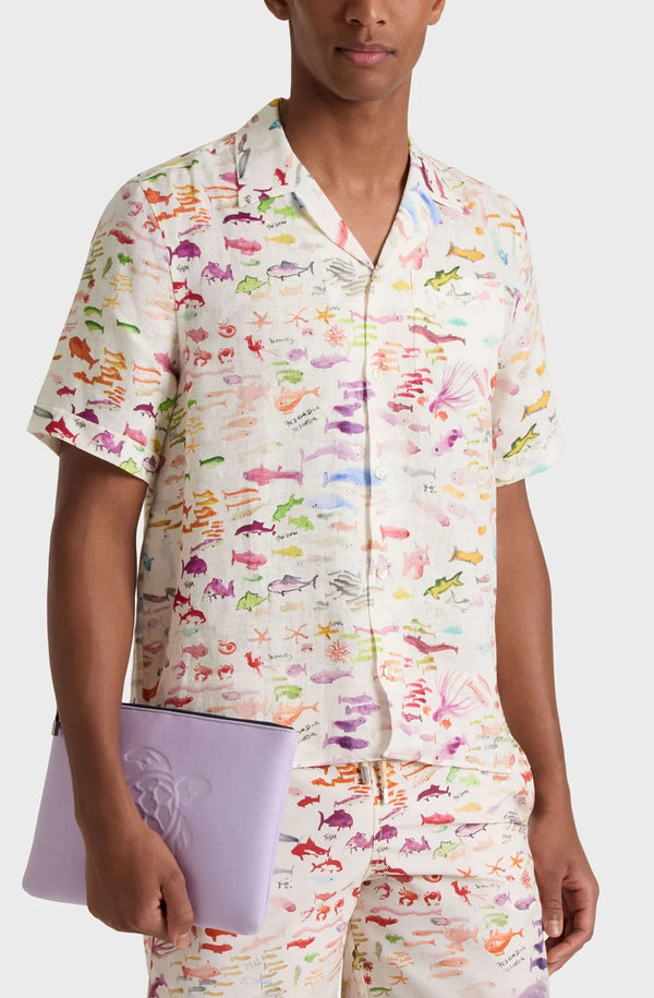VILEBREQUIN Men Linen Bowling Shirt Pescador - Vilebrequin x Fabrice Hyber