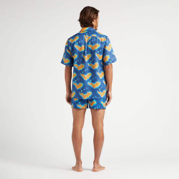 VILEBREQUIN Men Linen Bowling Shirt Bathymetrie des Oceans St. Barth