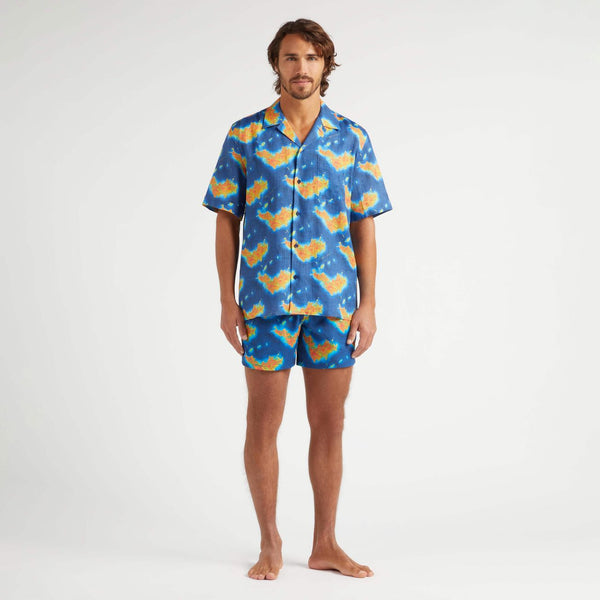 VILEBREQUIN Men Linen Bowling Shirt Bathymetrie des Oceans St. Barth