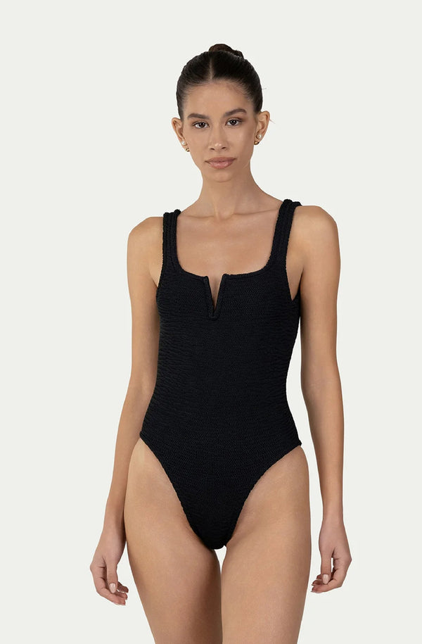 PARAMIDONNA Women Holly Black V-Shaped One-Piece Swimsuit