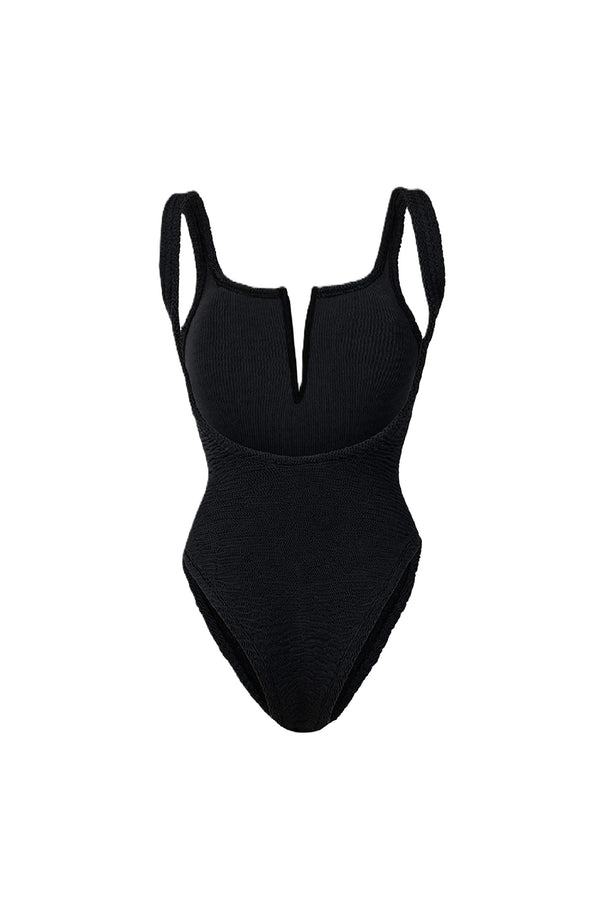 PARAMIDONNA Women Holly Black V-Shaped One-Piece Swimsuit