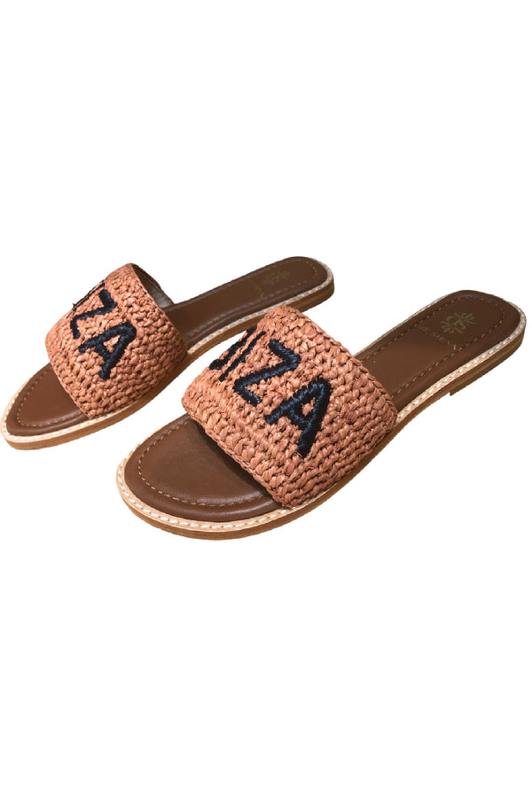 DE SIENA Women Ibiza Raffia Tobacco Slip On Sandals