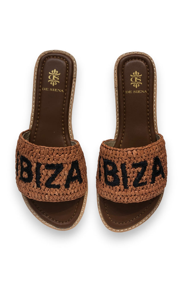 DE SIENA Ibiza Raffia Tobacco Slip On Sandals