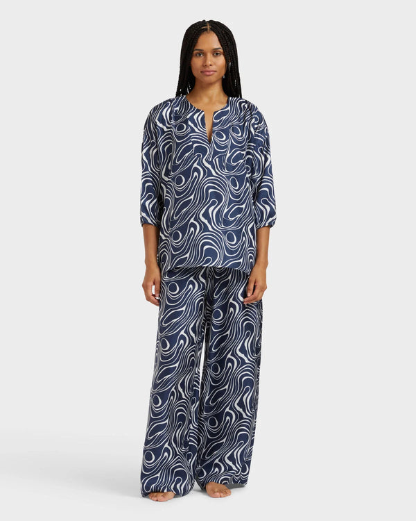 VILEBREQUIN Women Wide-Leg Silk Pants Waves