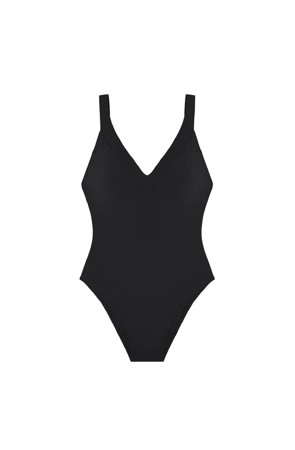 PAIN de SUCRE Women Ivy Black One-Piece Swimsuit with a Plunging Neckline