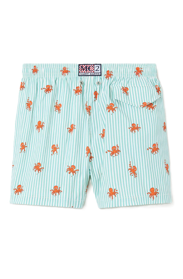 MC2 SAINT BARTH Boys Lightweight Stretch Swim Shorts Striped Octopus