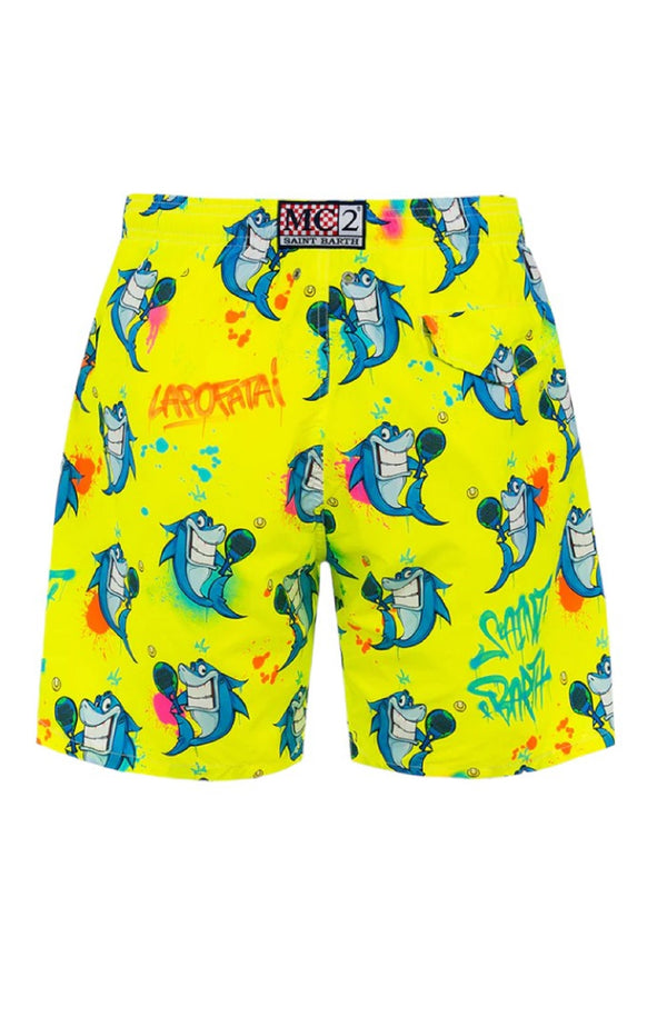 MC2 SAINT BARTH Men Lightweight Swim Shorts Lighting Cryptopuppets Print