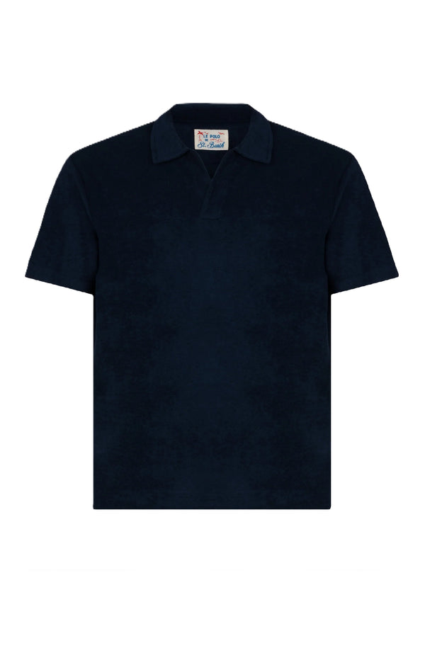 MC2 SAINT BARTH Men Terry Effect Cotton Polo Shirt Jeremy Navy Blue