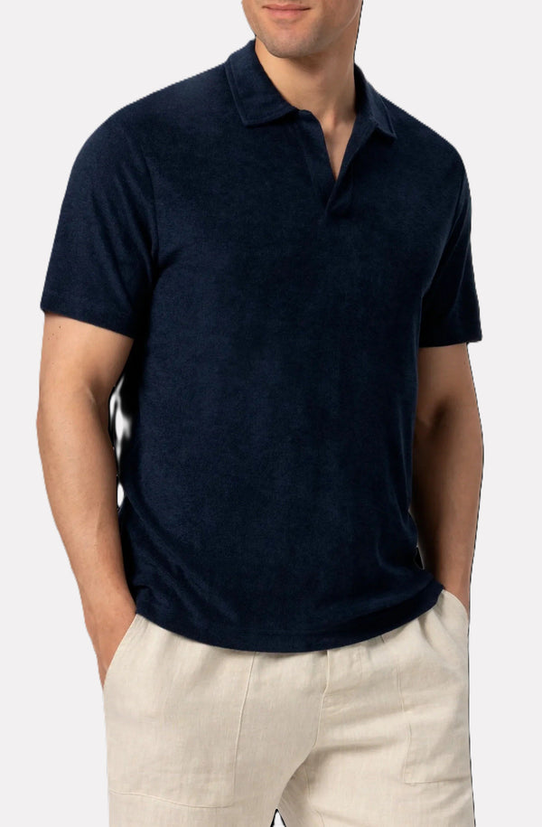 MC2 SAINT BARTH Men Terry Effect Cotton Polo Shirt Jeremy Navy Blue