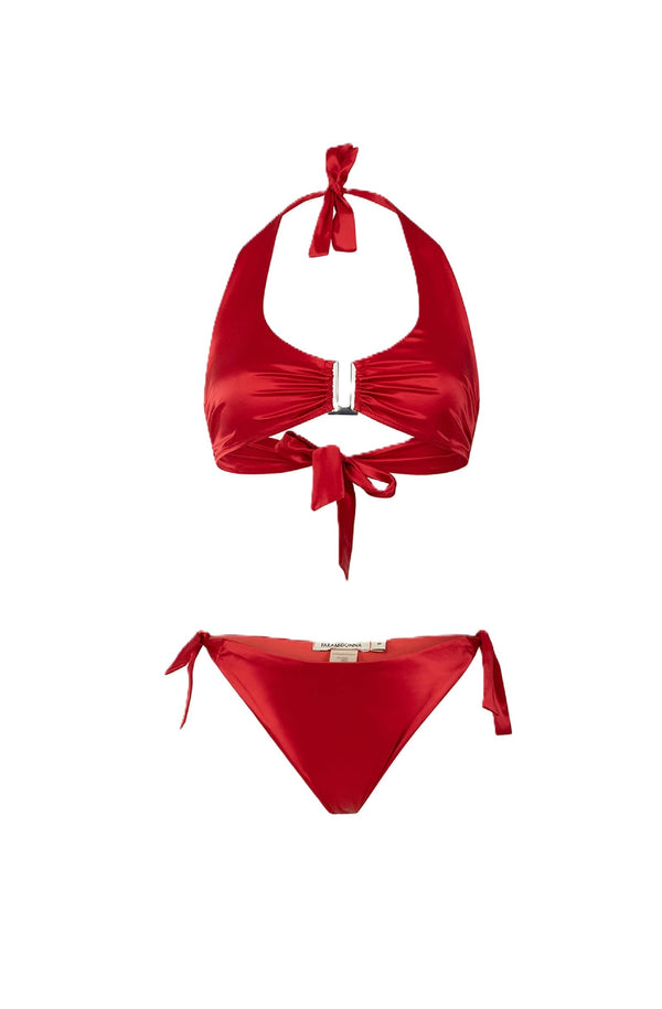 PARAMIDONNA Women Jane Red Satin Adjustable Bikini