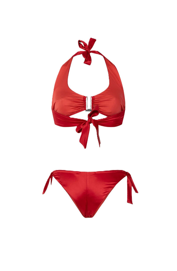PARAMIDONNA Women Jane Red Satin Adjustable Bikini