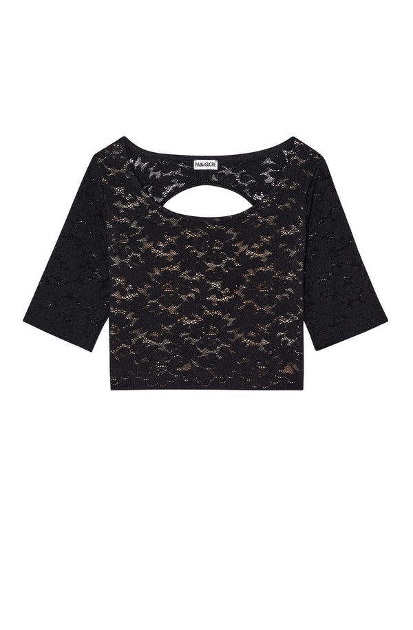 PAIN de SUCRE Women Kalliope Black Lace Backless Crop Top