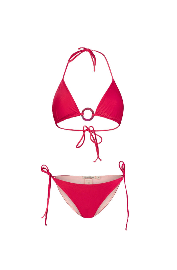 PARAMIDONNA Women Kelly Velvet Raspberry Adjustable Ties Bikini