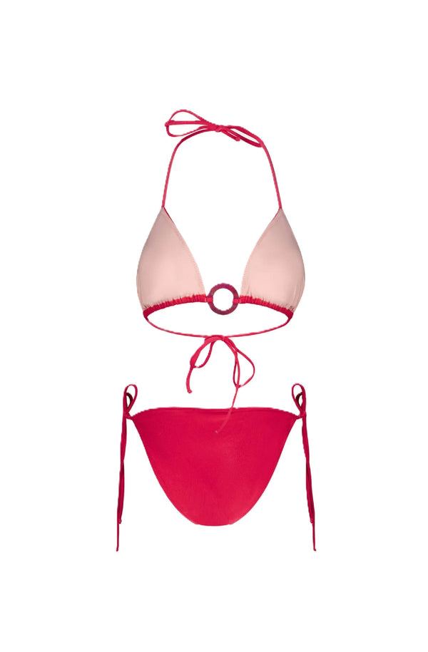 PARAMIDONNA Women Kelly Velvet Raspberry Adjustable Ties Bikini