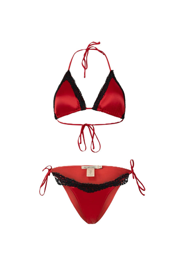 PARAMIDONNA Women Kourtney Red Lace Triangle Bikini
