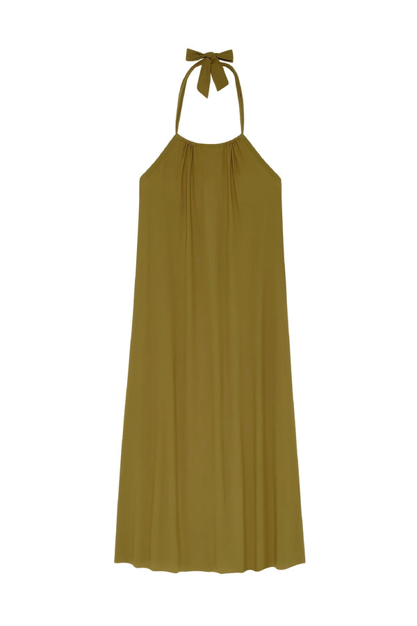 PAIN de SUCRE Women Licie Long Backless Dress in Bronze Stretch Voile