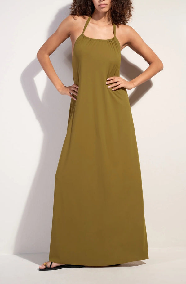 PAIN de SUCRE Women Licie Long Backless Dress in Bronze Stretch Voile