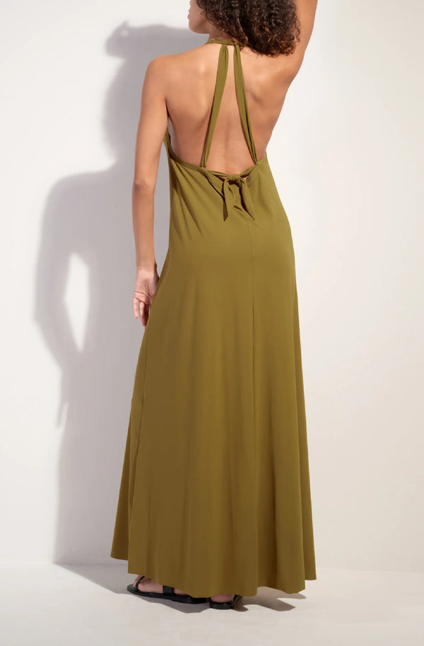 PAIN de SUCRE Women Licie Long Backless Dress in Bronze Stretch Voile