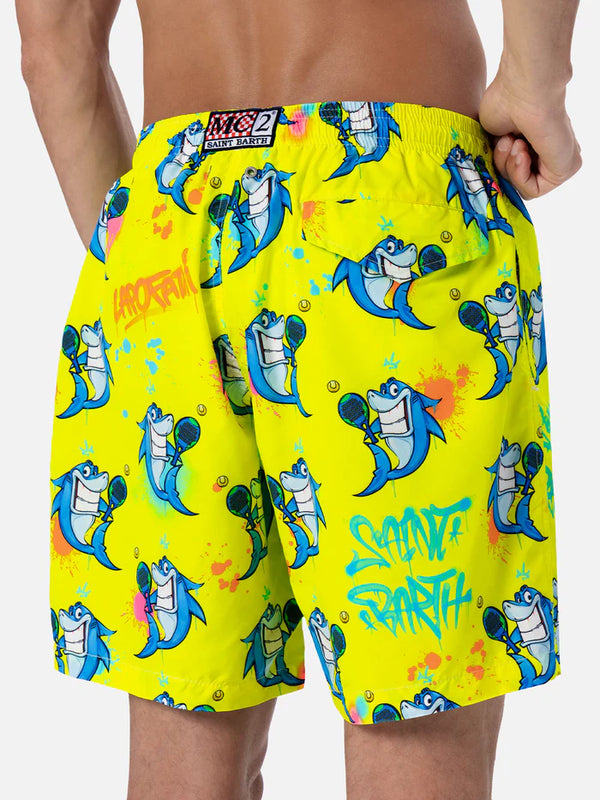 MC2 SAINT BARTH Men Lightweight Swim Shorts Lighting Cryptopuppets Print