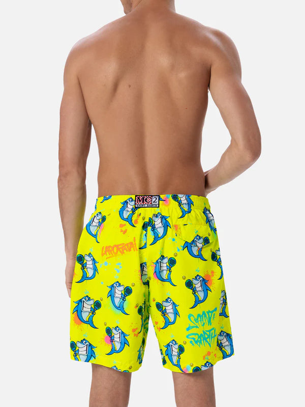 MC2 SAINT BARTH Men Lightweight Swim Shorts Lighting Cryptopuppets Print