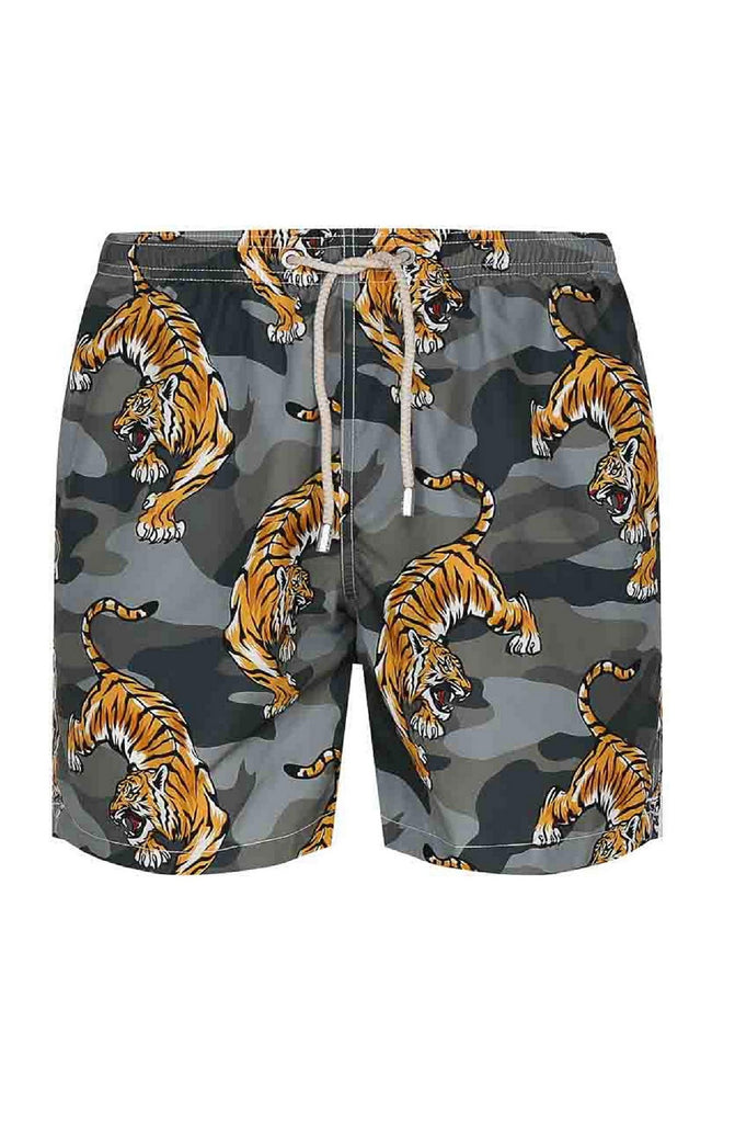 MC2 SAINT BARTH Men Swim Shorts Lightweight Fabric Lighting Tropical Tiger