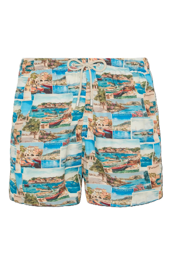 MC2 SAINT BARTH Men Lightweight Swim Shorts Lighting Porto Cervo Postcards by Rickdick