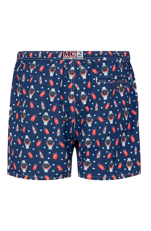 MC2 SAINT BARTH Men Swim Shorts Lighting Micro Fantasy Watch and Cola