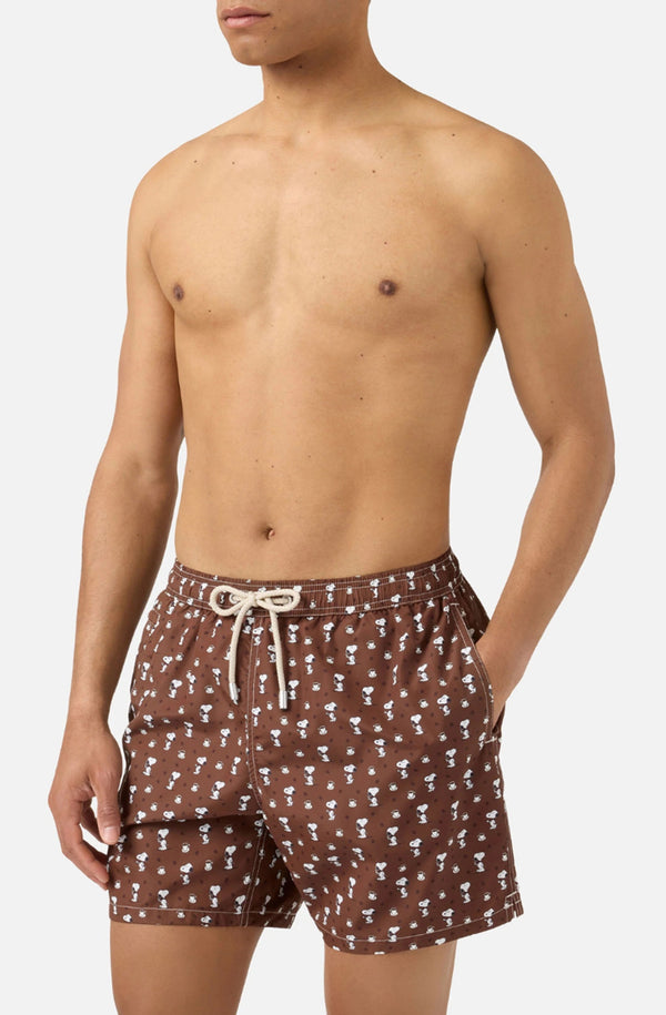 MC2 SAINT BARTH Men Lightweight Swim Shorts Lighting Micro Fantasy Snoopy Coffee