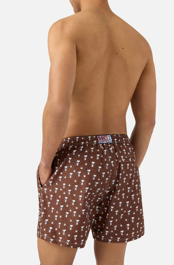 MC2 SAINT BARTH Men Lightweight Swim Shorts Lighting Micro Fantasy Snoopy Coffee