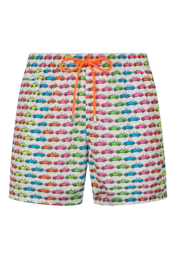 MC2 SAINT BARTH Men Lightweight Fabric Swim Shorts Lighting Micro Fantasy Car Print