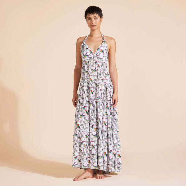 VILEBREQUIN Women Viscose Long Backless Dress Rainbow Birds