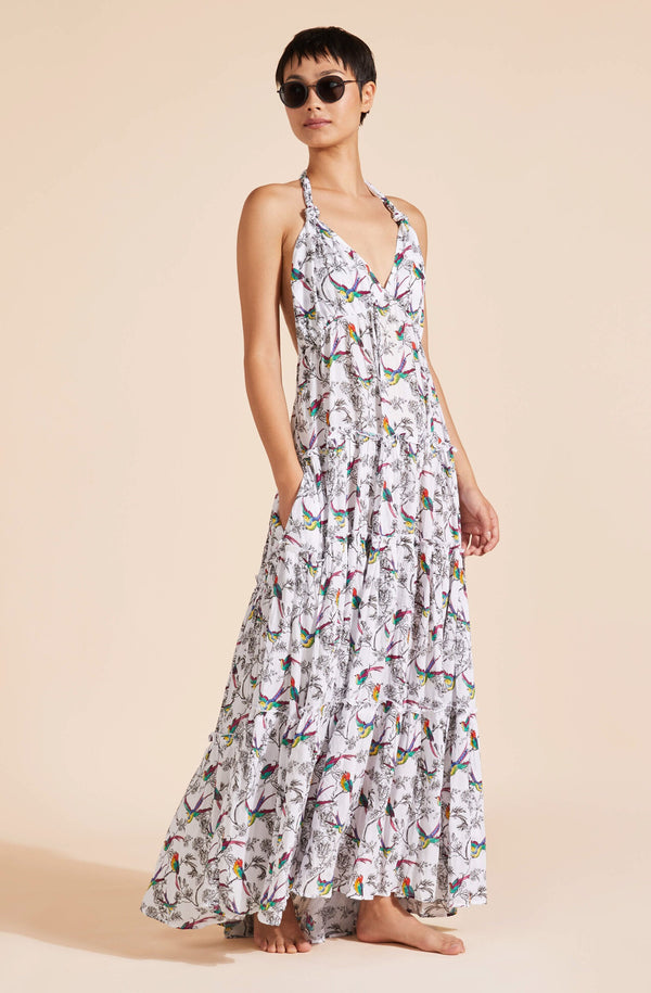 VILEBREQUIN Women Viscose Long Backless Dress Rainbow Birds
