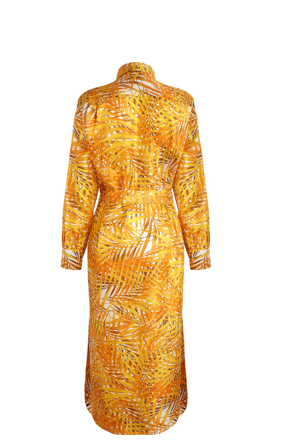 VILEBREQUIN Women Silk Shirt Dress Palm Leaves