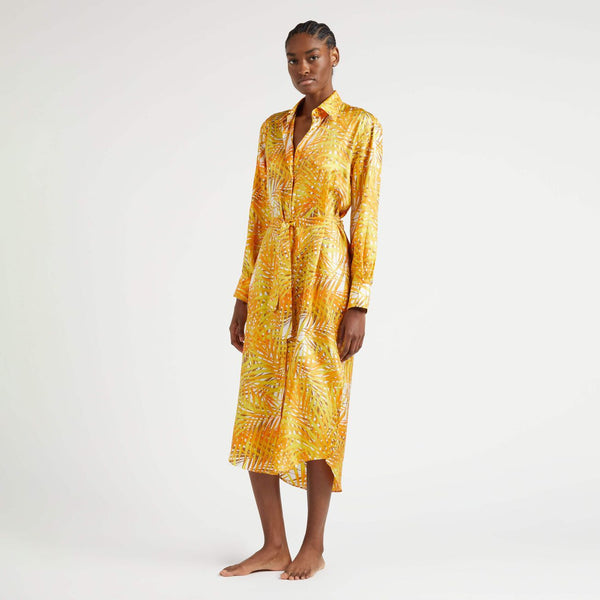 VILEBREQUIN Women Silk Shirt Dress Palm Leaves