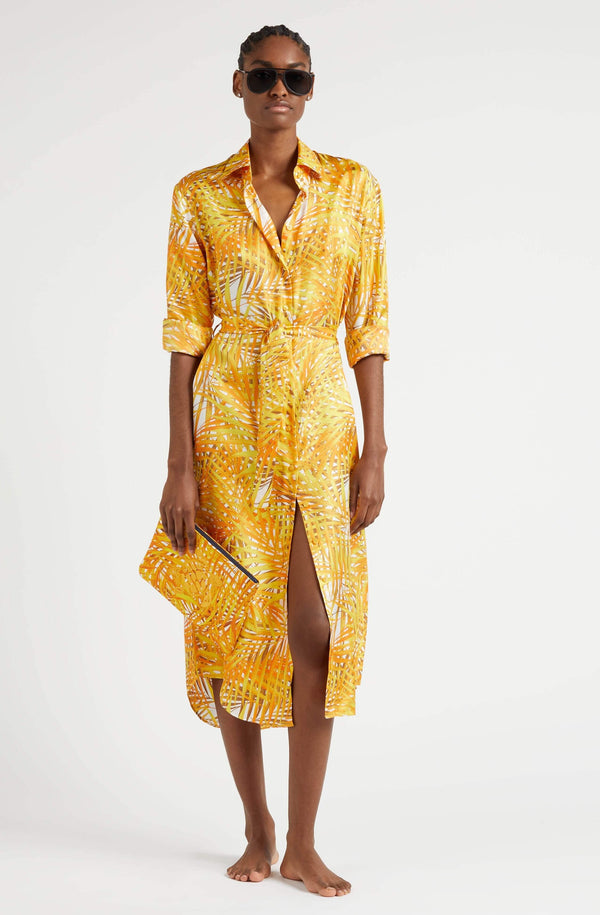 VILEBREQUIN Women Silk Shirt Dress Palm Leaves