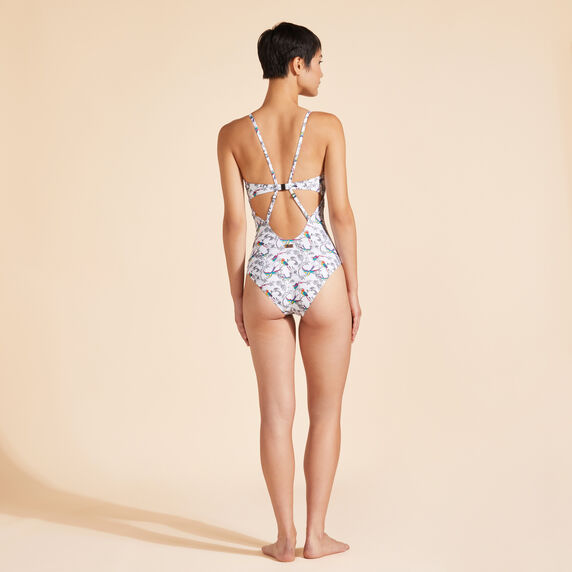 VILEBREQUIN Women Crossed Back Strap One-Piece Swimsuit Rainbow Birds