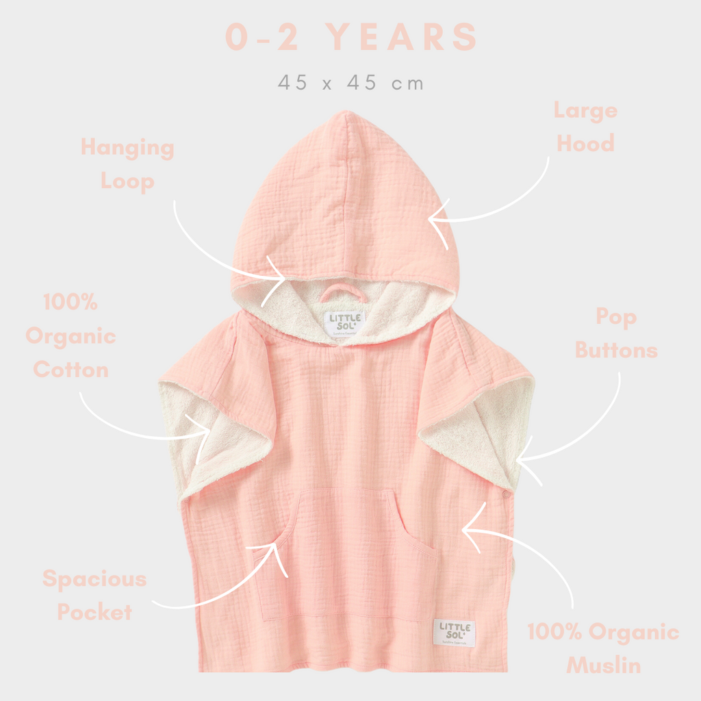 LITTLE SOL Hooded Beach Towel - Soft Pink (0-2 Years)