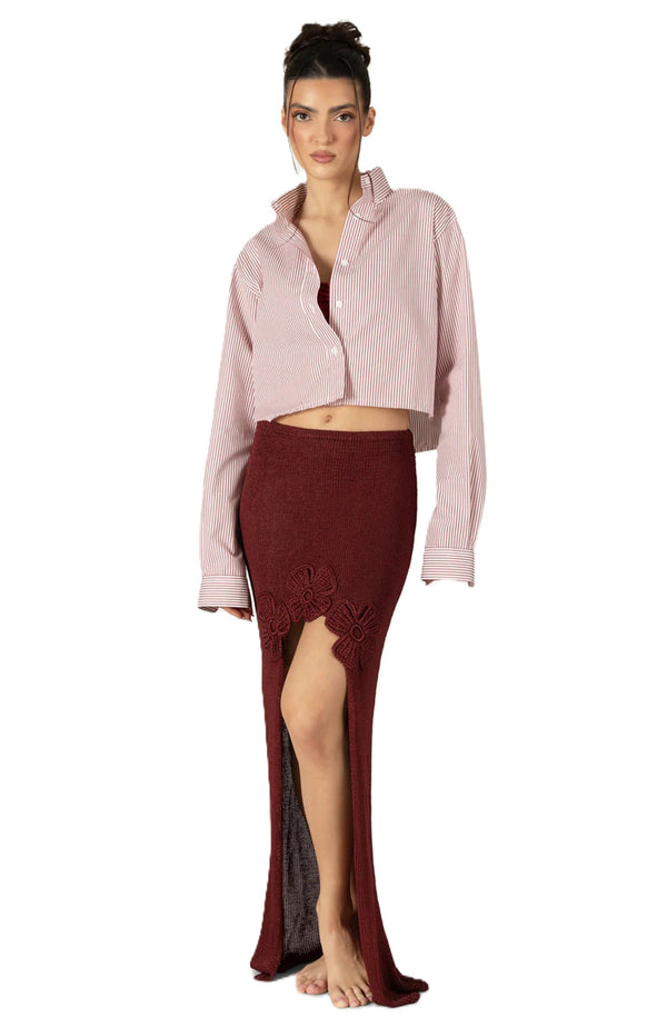 PARAMIDONNA Women Leo Burgundy Long Skirt