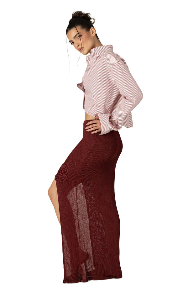 PARAMIDONNA Women Leo Burgundy Long Skirt
