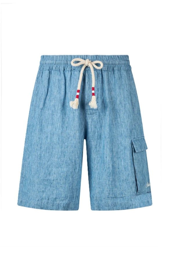 MC2 SAINT BARTH Men Linen Bermuda Shorts Marseille Light Blue